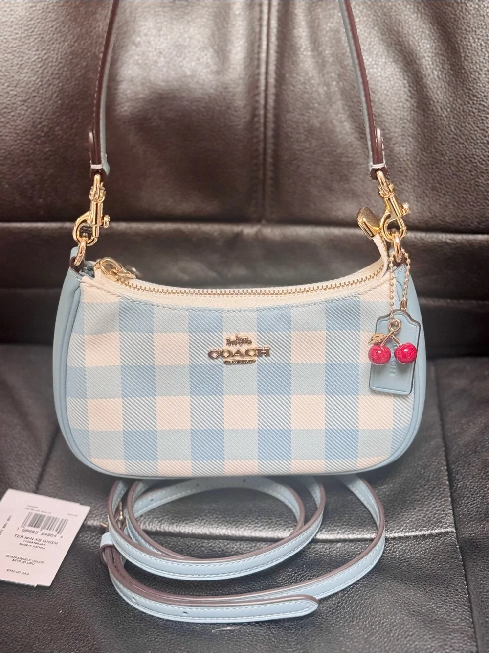 NWT Coach Teri Mini Crossbody Bag With Gingham Print And Charm CEN05 Blue Multi - Picture 2 of 15